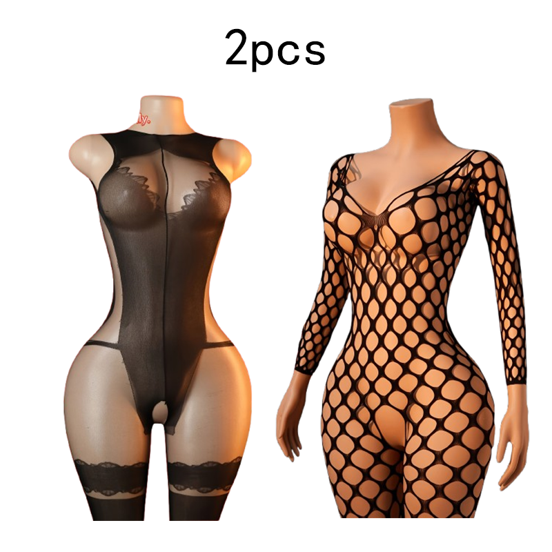 Lingerie - 2-Pack – Women's Sexy Fishnet Bodysuit