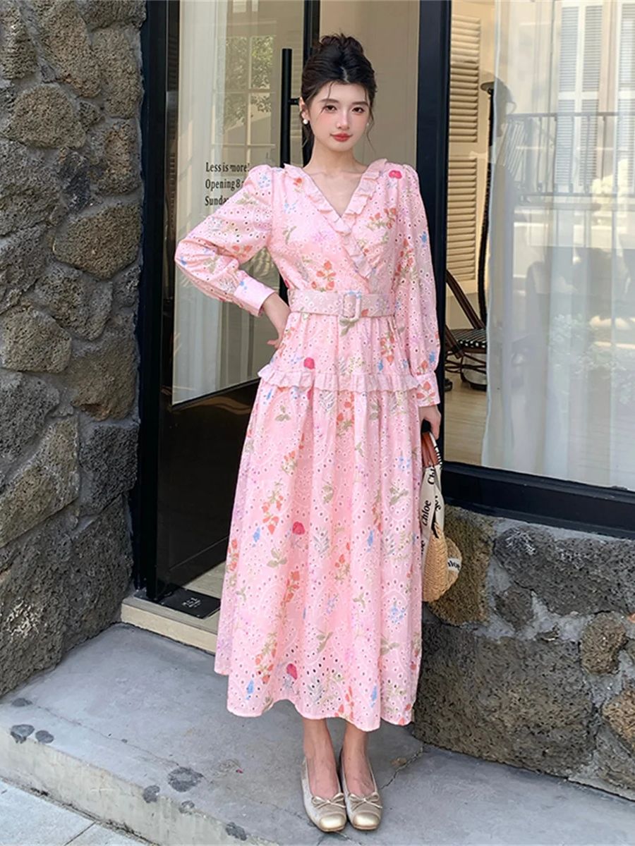 French Romantic Style Lantern  - đánh giá và giá French Vintage Floral Midi Dress
