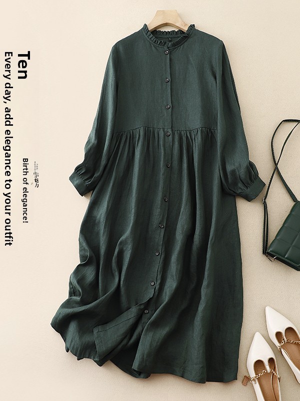 Casual Loose Cotton Linen Long - đánh giá và giá Casual Loose Linen Shirt Dress