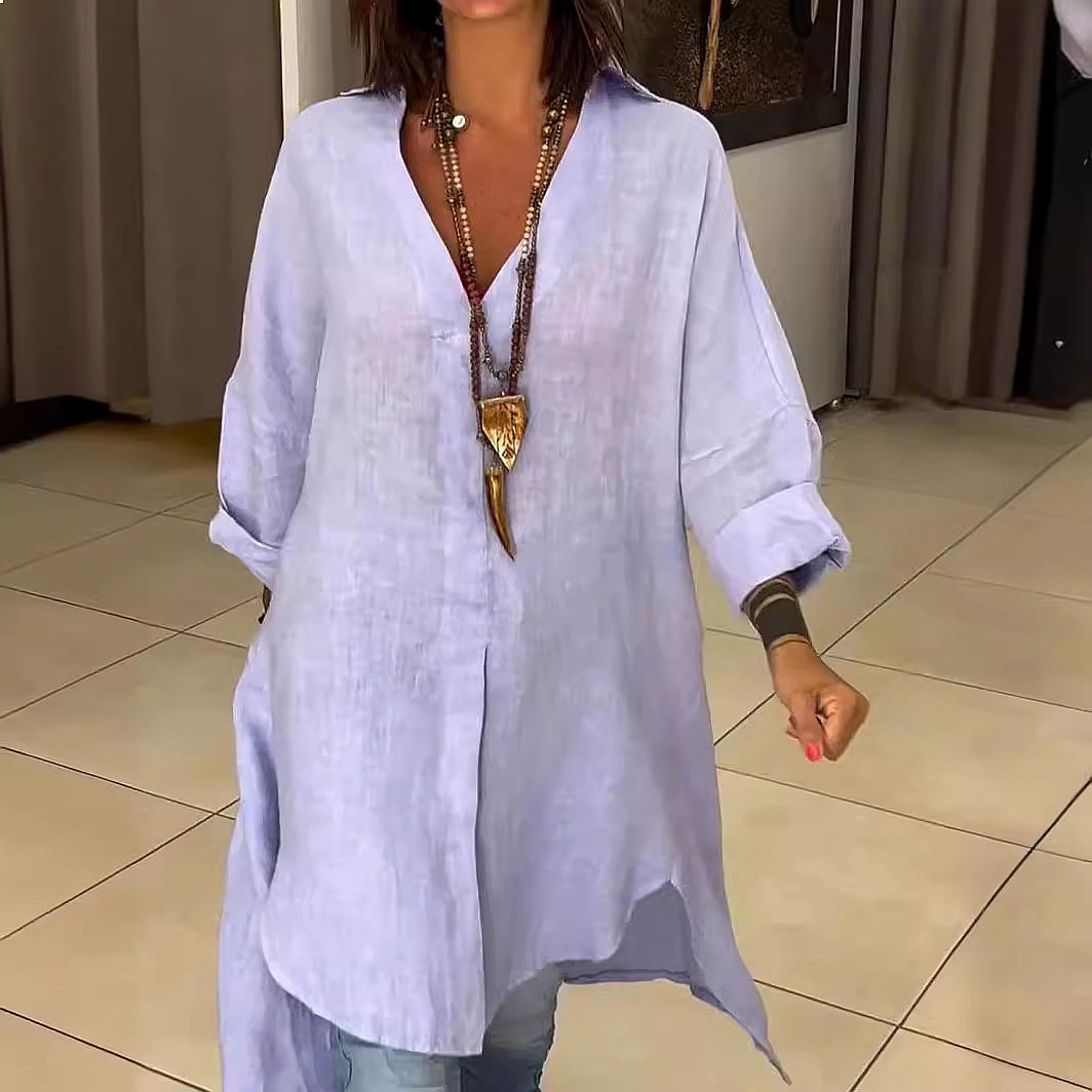 Women's Linen Shirt Dress Loos - đánh giá và giá Casual Loose Linen Shirt Dress