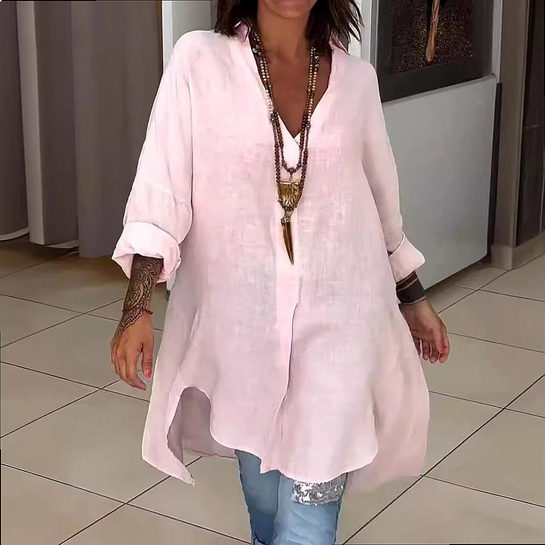 Women's Linen Shirt Dress Loos - đánh giá và giá Casual Loose Linen Shirt Dress