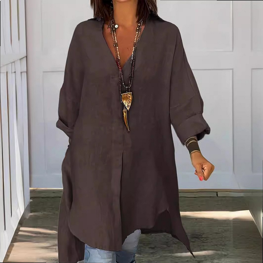 Women's Linen Shirt Dress Loos - đánh giá và giá Casual Loose Linen Shirt Dress