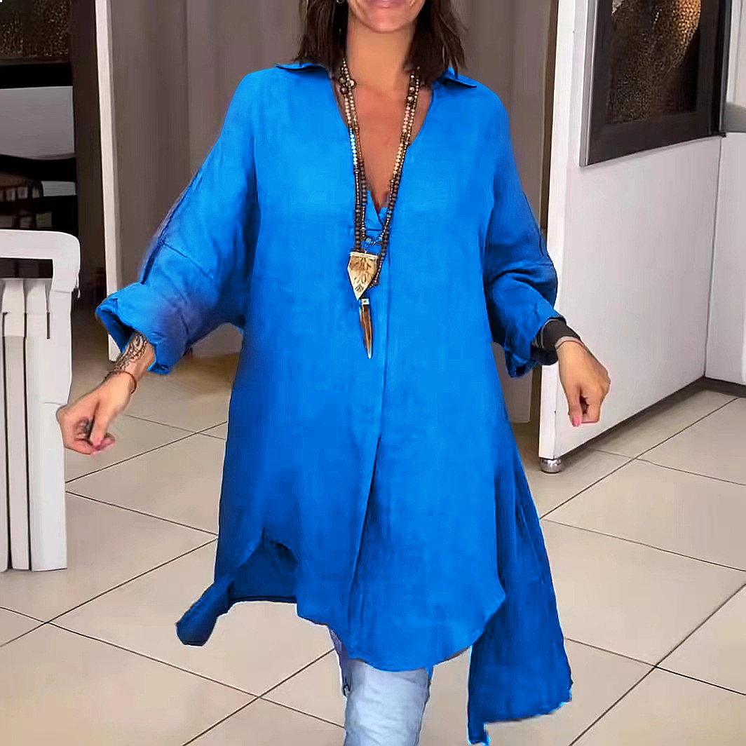 Women's Linen Shirt Dress Loos - đánh giá và giá Casual Loose Linen Shirt Dress