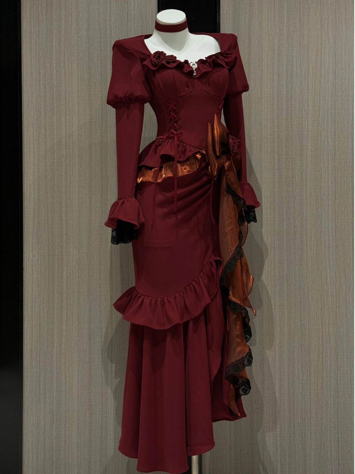 Spring Red Vintage Dress Women - đánh giá và giá French Vintage Floral Midi Dress