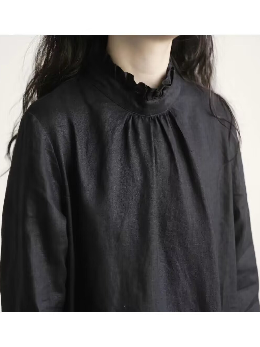 Black Lace Collar Long Sleeve  - đánh giá và giá Casual Loose Linen Shirt Dress