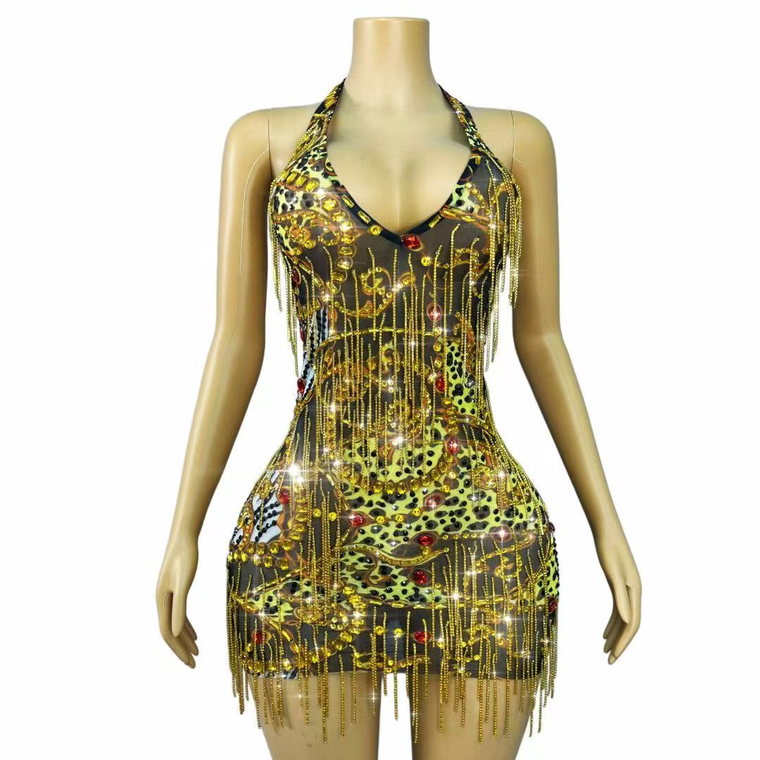 Sparkly Gold Rhinestones Chain - đánh giá và giá Sparkly Rhinestone Club Party Dress