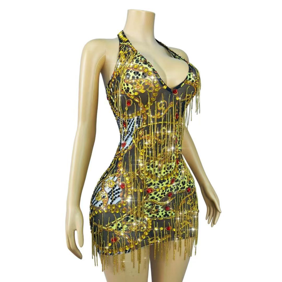 Sparkly Gold Rhinestones Chain - đánh giá và giá Sparkly Rhinestone Club Party Dress