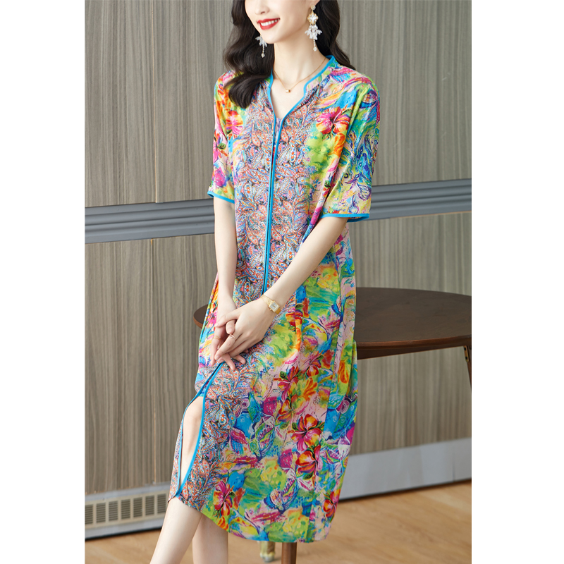 2022 Mới Bông Hoa Màu Hồng Dâu - đánh giá và giá French Vintage Floral Midi Dress