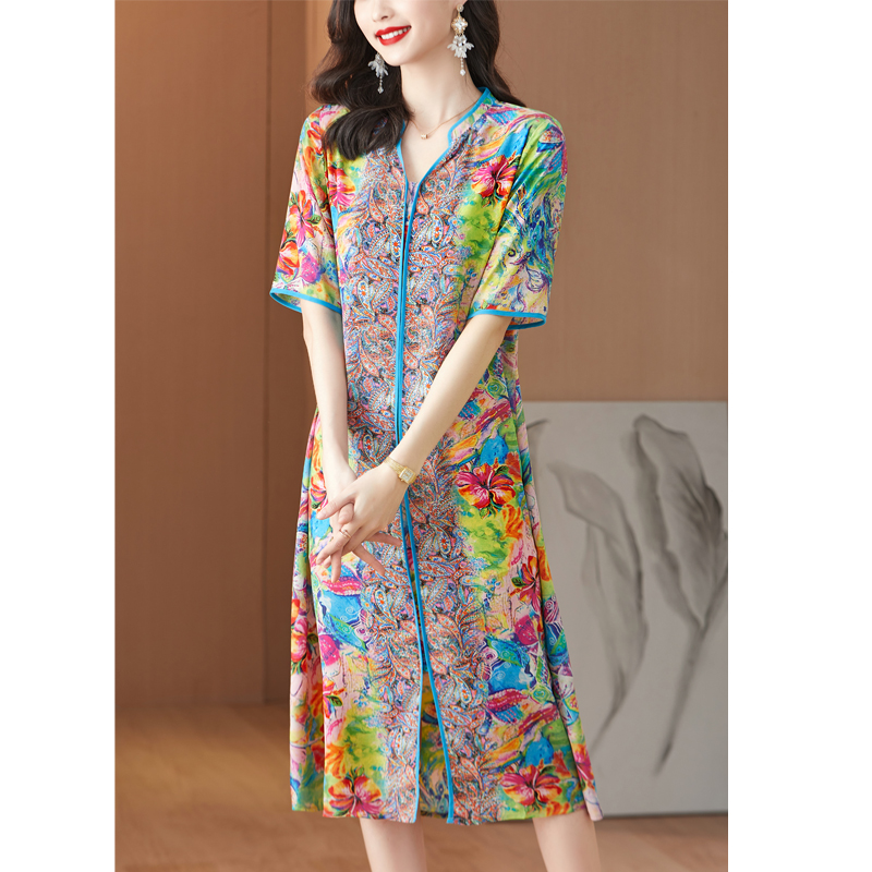 2022 Mới Bông Hoa Màu Hồng Dâu - đánh giá và giá French Vintage Floral Midi Dress