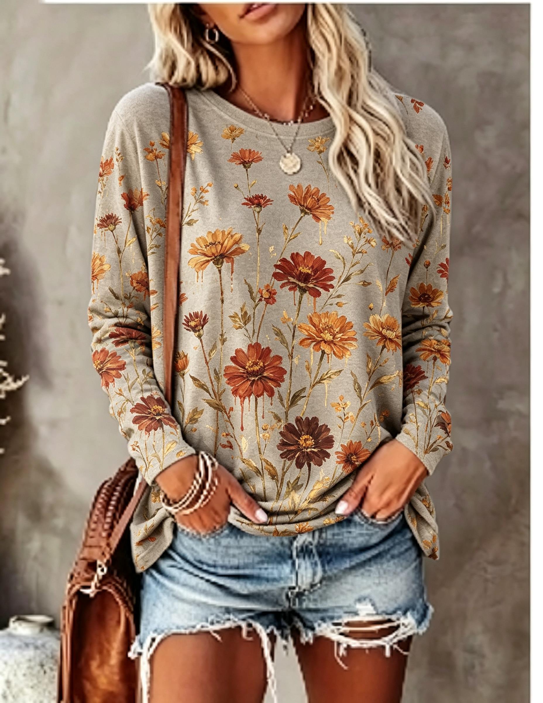 Women Long Sleeve T‑Shirt Oil  - đánh giá và giá Blouses