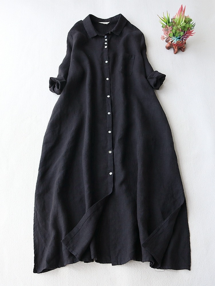 Artistic Linen Dress Women Spr - đánh giá và giá Casual Loose Linen Shirt Dress
