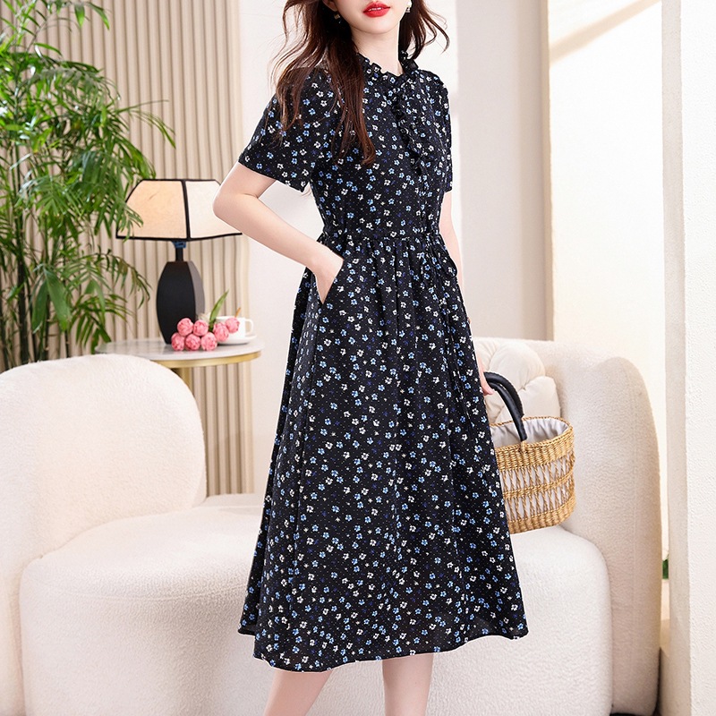 Vintage Navy Blue Floral Print - đánh giá và giá French Vintage Floral Midi Dress