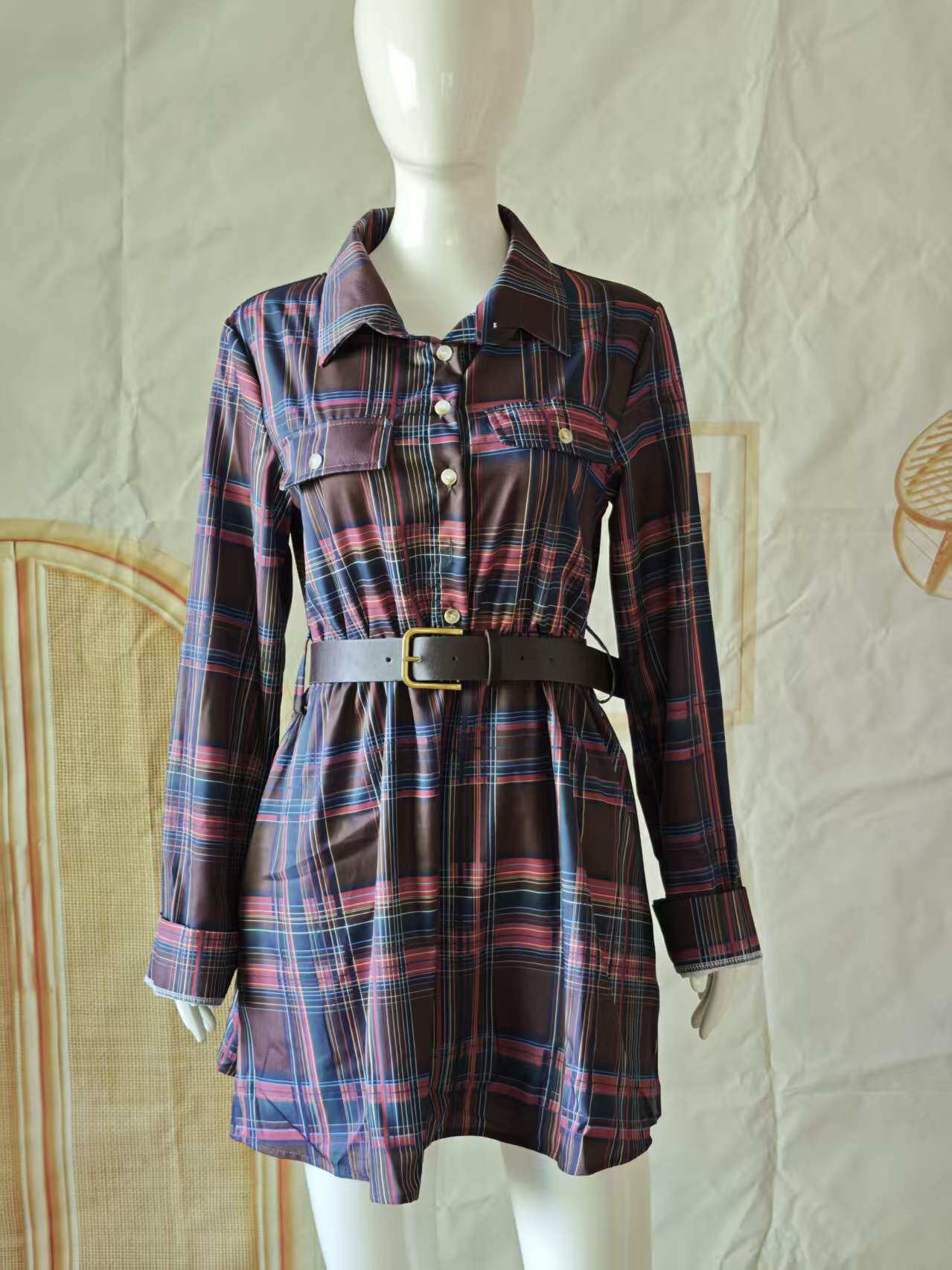 Women Shirt Cloth Pockets Belt - đánh giá và giá Casual Loose Linen Shirt Dress